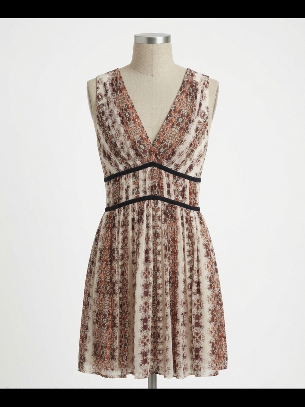 Abercrombie & Fitch Floral Boho V-Neck Mini Dress Velvet Trim Size S Excellent